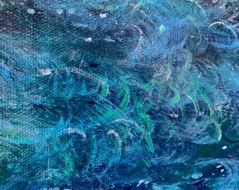 青い抽象画 オリジナル青い油絵 青い抽象芸術 青い波の抽象画 大きな