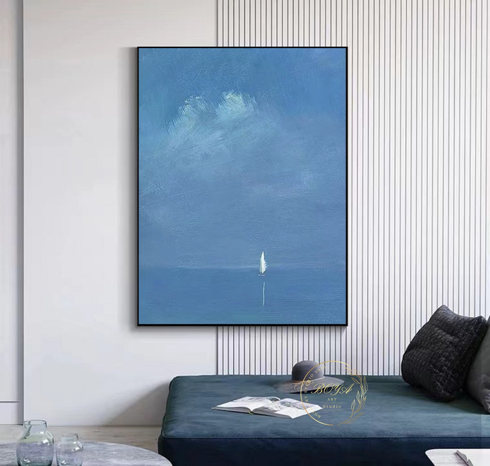 Large Minimalist Wall Painting Blue Abstract Painting Blue Sea Painting ...