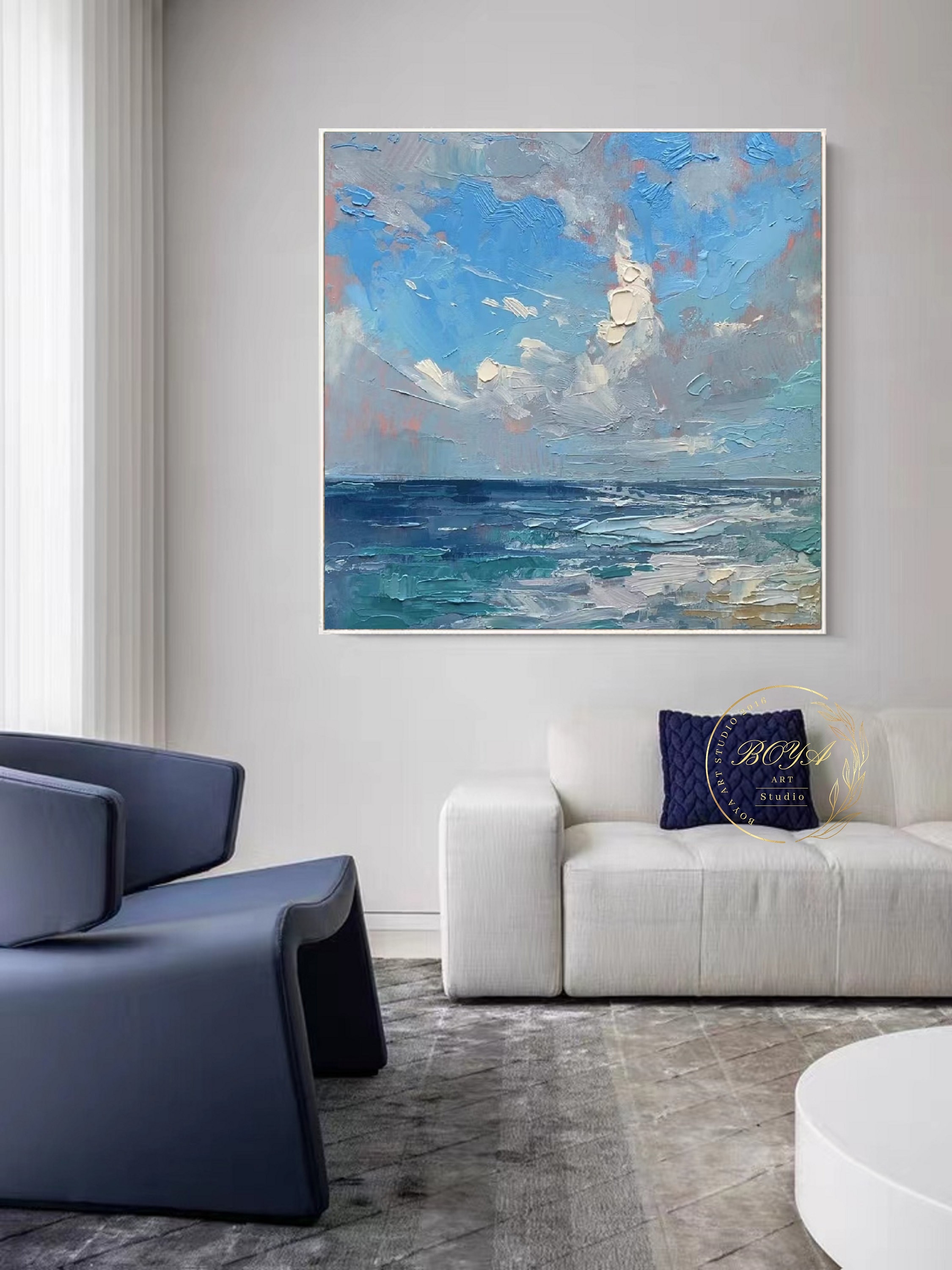 Large Sea Abstract Art Original Ocean Texture Painting Blue Abstract ...