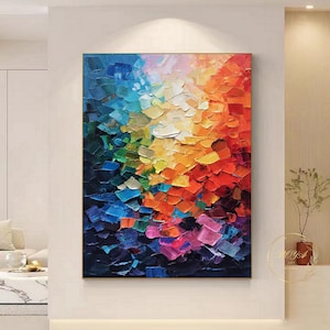 Large Colorful Abstract Painting Rainbow Color Painting Multicolour Oil Painting Knife Painting Modern Textured Art Custom Canvas Painting