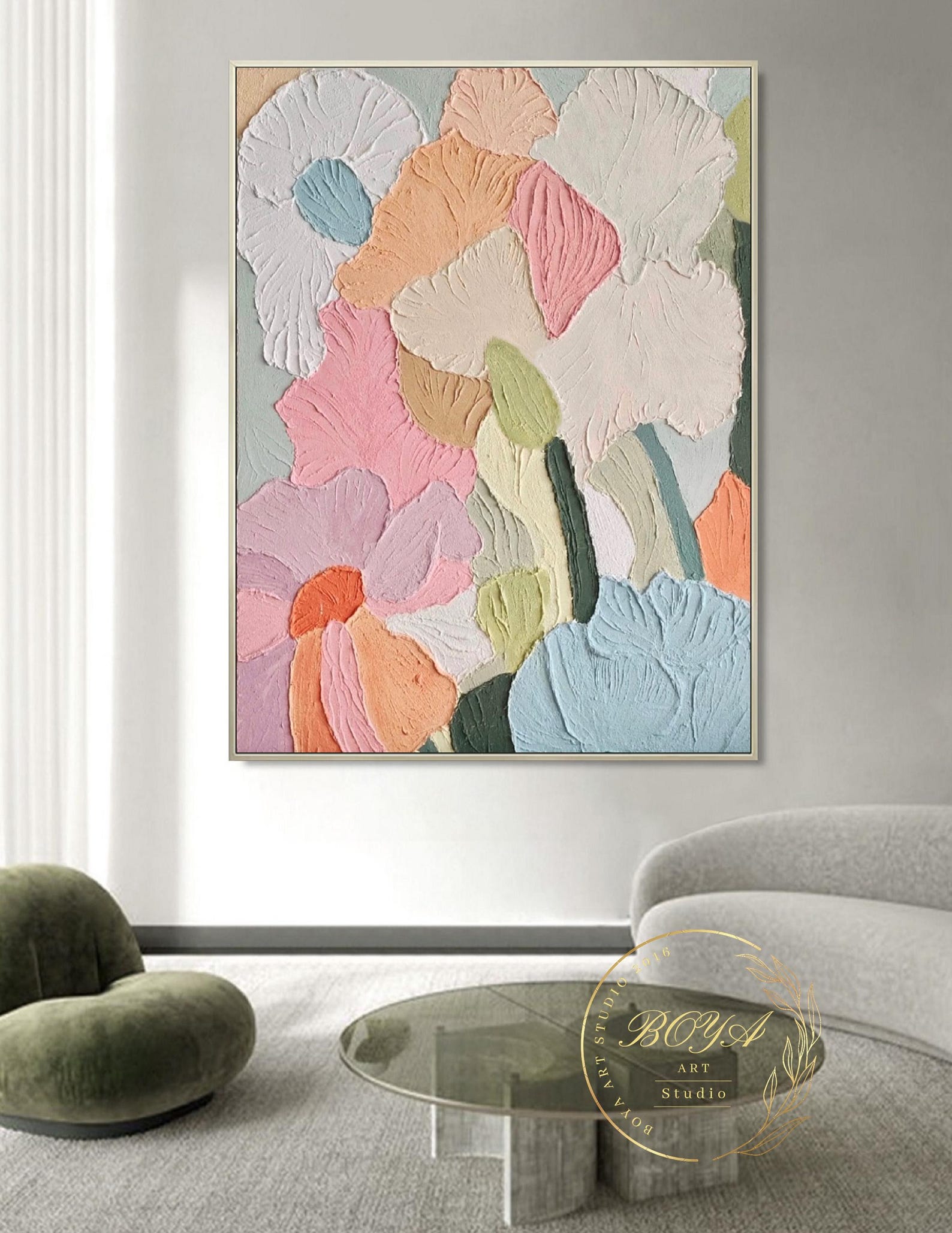 Large Textured Abstract Painting Colorful Wall Art Flower Abstract Art ...