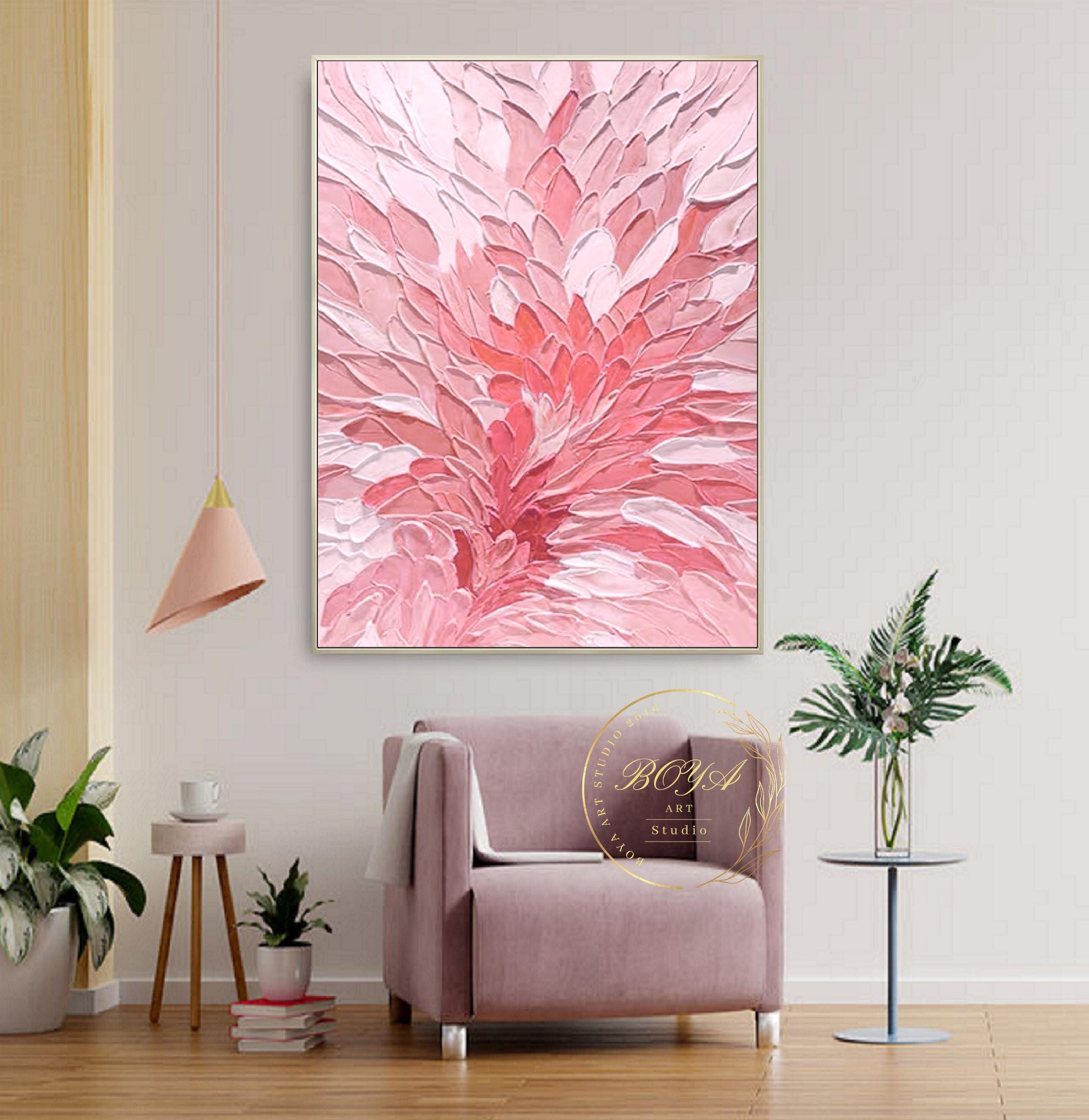 Pink Abstract Flower Painting, Textured Knife Art, Large Canvas Art - Etsy