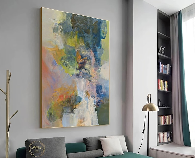 Original Green Abstract Painting Large Colorful Painting Green Etsy