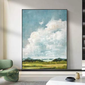 Original Oil Painting on Canvas,Hand Painted Cloud Artwork,Large Landscape Texture Wall Art,Blue Sky Oil Painting for Home Living Room Decor