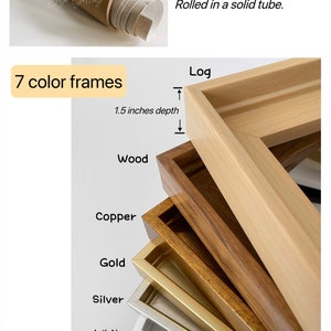 Peut inclure: Gros plan sur sept cadres photo de couleurs diff&eacute;rentes, dont du bois, du cuivre, de l'or, de l'argent, du blanc et du noir. Les cadres sont empil&eacute;s les uns sur les autres, le plus grand en haut et le plus petit en bas. Les cadres ont tous une profondeur de 1,5 pouce. Le texte "7 cadres de couleurs" est visible en haut de l'image.