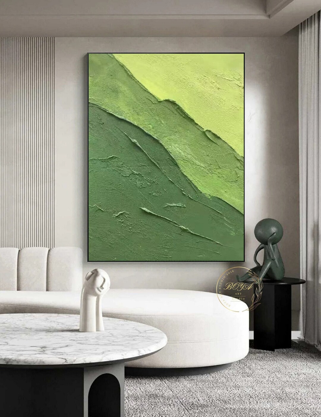 Large Green Textured Art Green Abstract Painting Minimalist Wall Art