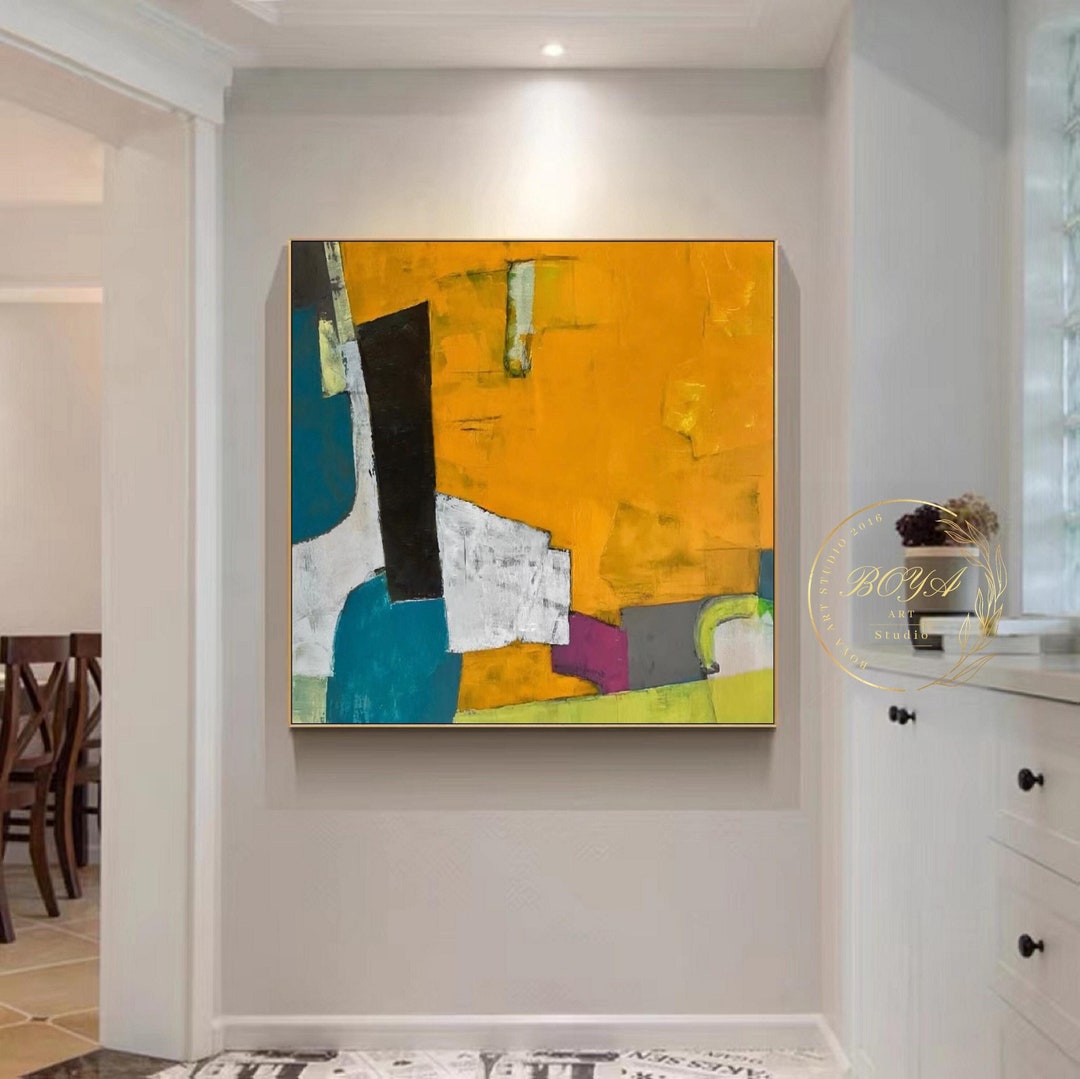 Large Orange Abstract Art Texured Wall Art Yellow Abstract Painting ...
