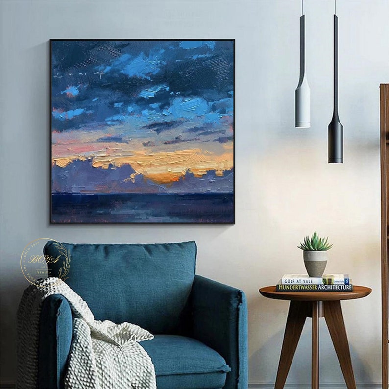 Large Sky Abstract Art Original Blue Texture Painting Navy Blue ...