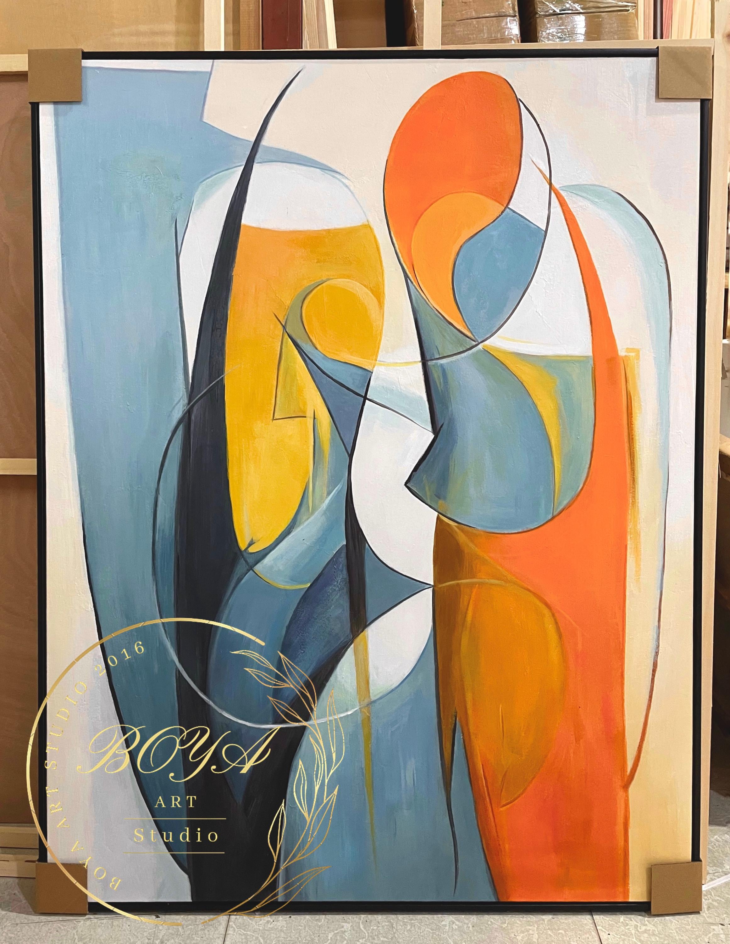 Arte de pared naranja, pintura abstracta azul, arte abstracto figurativo,  pintura mural de retrato, arte de pared moderno, pintura abstracta  amarilla, arte de lienzo grande - Etsy México, image size:2322x3000