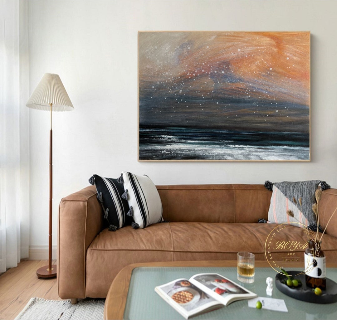 Orange Sky Landscape Painting Original Sky Abstract Art Large Orange ...