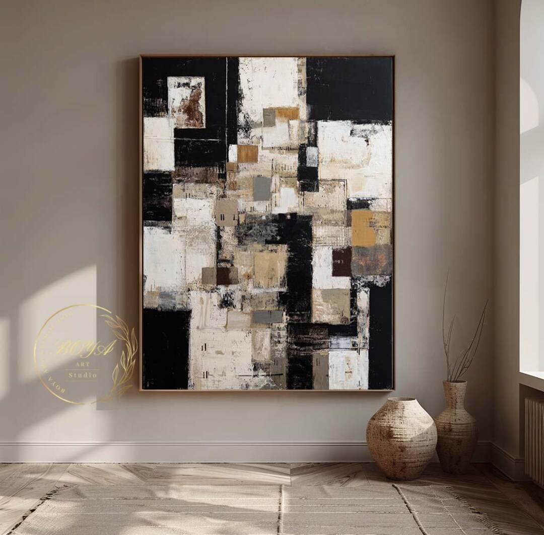 Large Black and White Wall Art Abstract Painting on Canvas Original ...