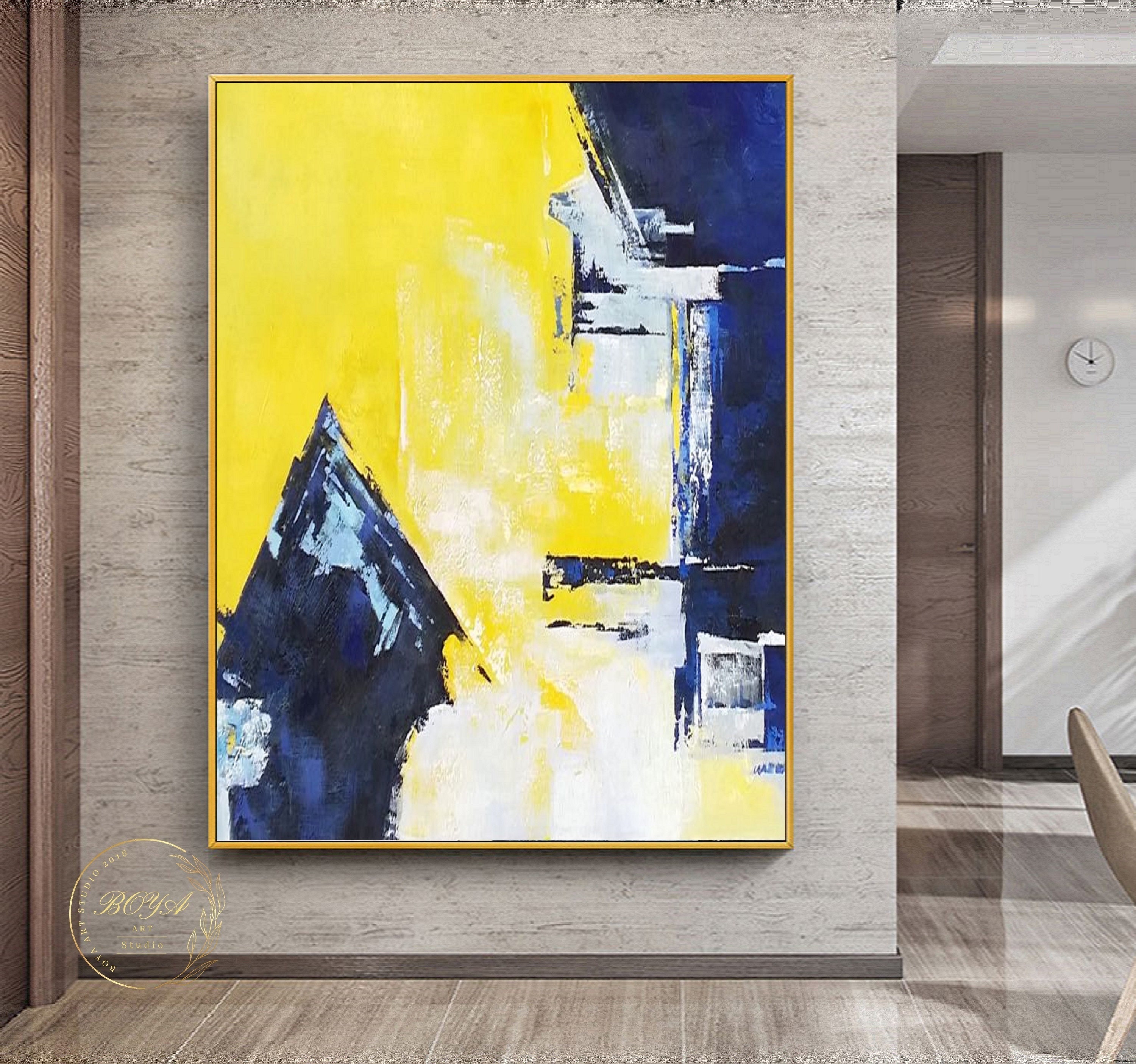 Large Minimalist Abstract Painting Yellow Abstract Canvas Art Etsy