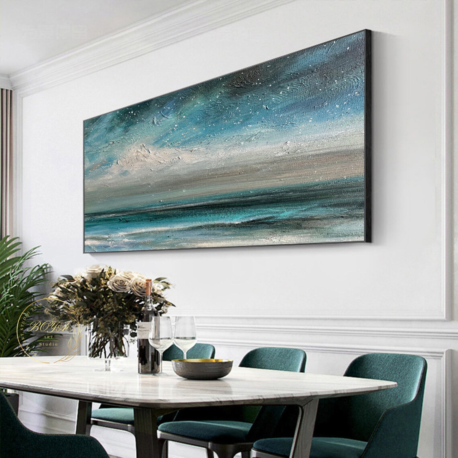 Original Ocean Wall Painting Blue Sea Abstract Painting Large Green ...