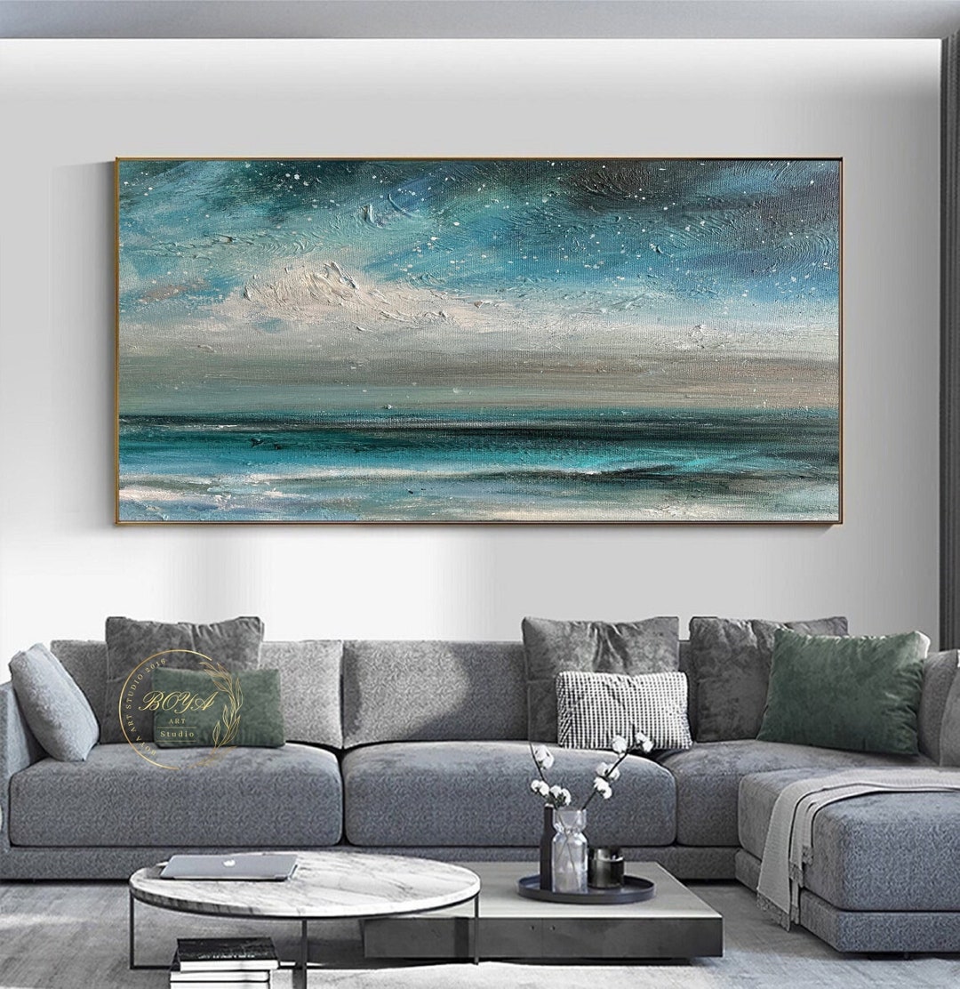 Original Ocean Wall Painting Blue Sea Abstract Painting Large Green