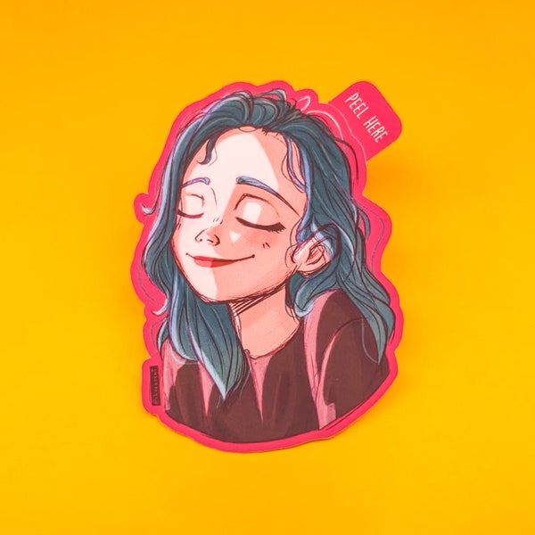 Matte Waterproof Laptop/Phone Case Sticker | Neon Fuchsia Pink Girl Portrait | Die Cut Stickers