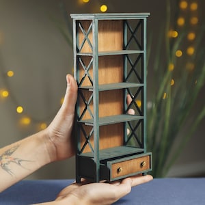 1/6 scale bookcase with drawer for popular fashion dolls 12 inch. Miniature modern furniture. Bookshelf, rack for roombox, dollhouse diorama