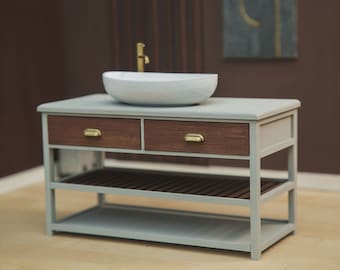 1/6 scale bathroom vanity sink cabinet for popular fashion 12 inch dolls. Realistic miniature retro furniture for dollhouse roombox diorama