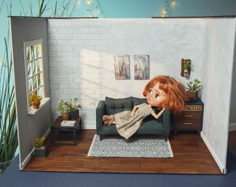 1/6 scale modern roombox with double-sided walls for popular fashion dolls 12 inch. Background for photo. Diorama miniature dollhouse blythe