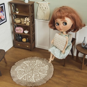1/6 scale miniature hand-knitted rug for popular fashion 11 - 12 inch dolls. Modern dollhouse decoration, carpet for roombox, diorama