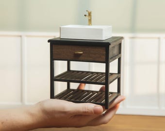 1/6 scale bathroom vanity sink cabinet for popular fashion 12 inch dolls. Miniature retro realistic furniture for dollhouse roombox diorama