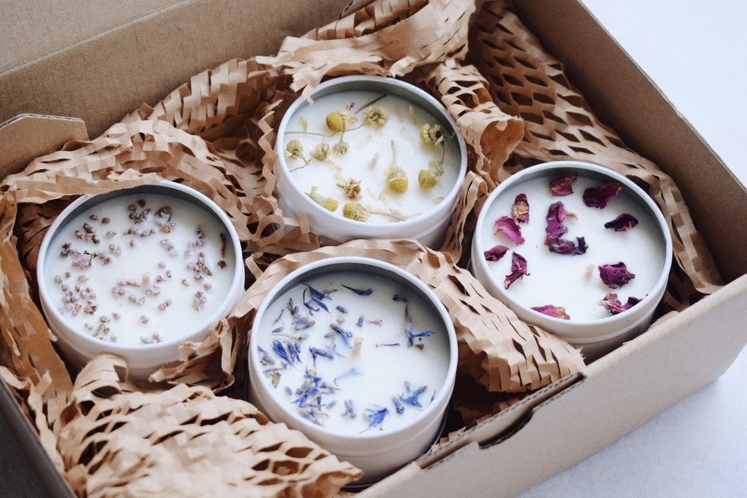 Soy Candle Gift Box Set Birthday Gift Box Set of 4 Dried Flower Vegan