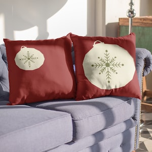 Christmas Ornament Square Pillow | Snowflakes Design Decorative Square Accent Pillow with Pillowcase | Xmas Cushion 16x16 18x18 20x20 24x24