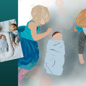 Retrato DIGITAL personalizado de pareja, familia, mascotas en estilo de dibujo minimalista con algunas características faciales, imprimible