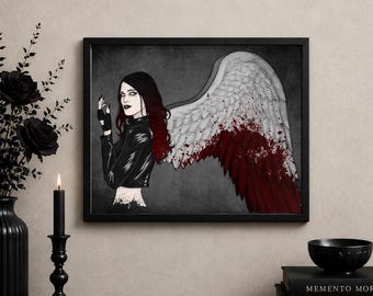 Dark Goth Angel Art Print | Pencil Sketch Seraphim Wall Decor