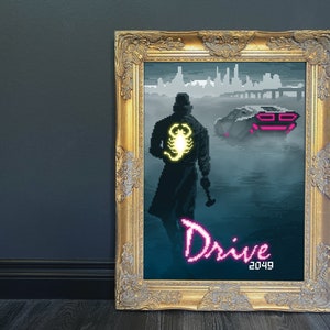 Drive & Blade Runner 2049 Mash-Up Art Print | Movie Comic Book Digital Pixel Art Print | Home Wall Decor