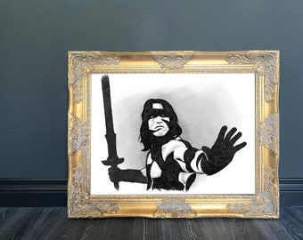 Conan the Barbarian Art Print | Arnold Schwarzenegger | Black and White Movie Art | Home Wall Decor