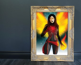 Dark Phoenix Angel Art Print | Comic Book Movie Graphic Art | Home Wall Decor