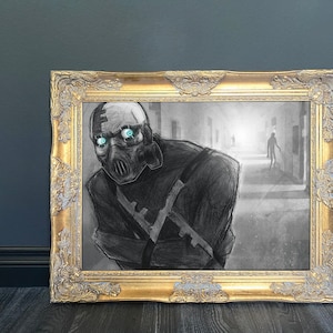 Asylum Escape Art Print | Patient in Straitjacket Mental Hospital | Dark Sketch | Home Wall Decor