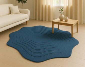Alfombra de lana hecha a mano: diseño irregular de ameba, arte escultórico abstracto