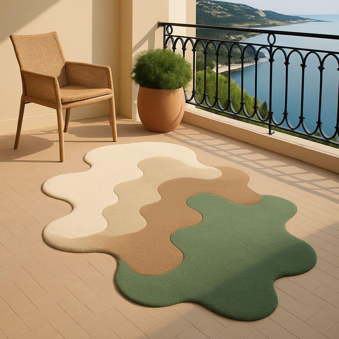 Organic Earth Rug Earth Tone Amoeba Rug | Organic Shape Handmade Abstract Wool Carpet for ...