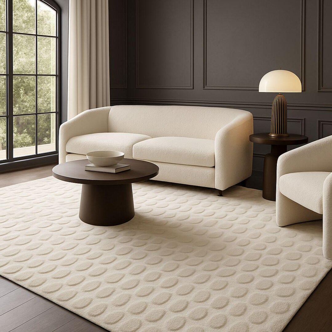 Cream Pattern Entry Rug Cream Wool Tufted Rug | Modern Raised Dot Pattern, Handmade - Etsy