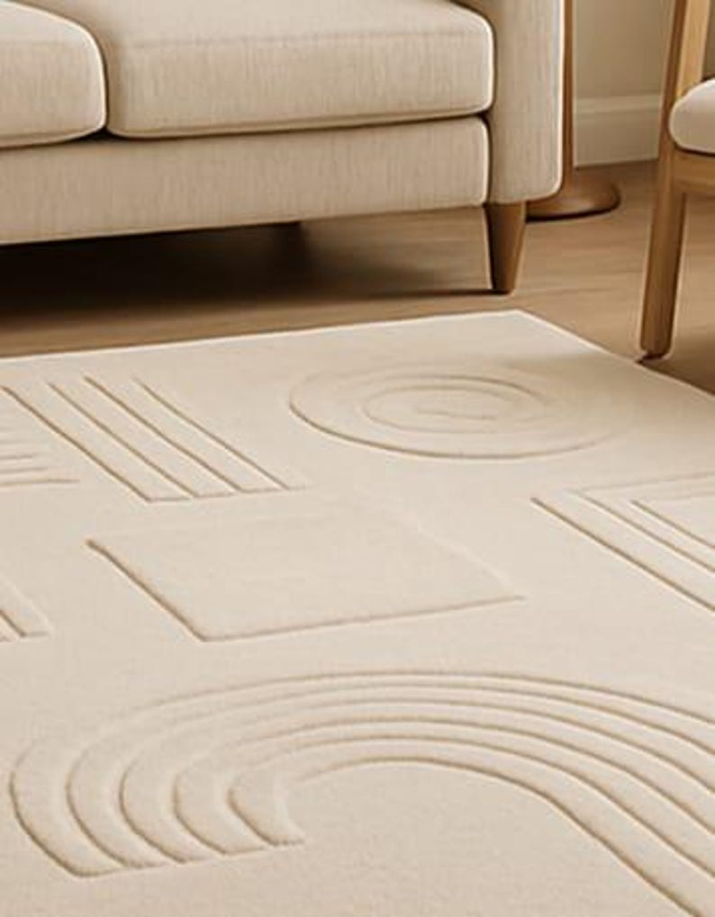 Peaceful Pattern Rugs Neutral Geometric Tufted Area Rug – Minimalist Beige Modern Carpet for ...