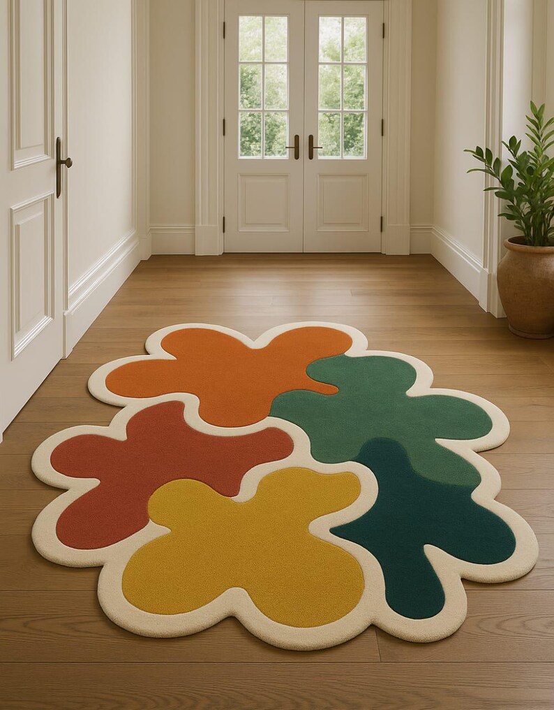 Handmade Wool Flower Rug – Colorful Abstract Tufted Carpet - Etsy