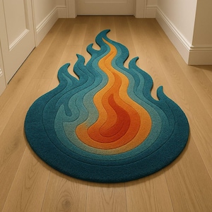 Tappeto a forma di fiamma - Tappeto tuftato personalizzato fatto a mano ispirato al fuoco in rosso, arancione e blu, tappeto unico 5x8/6x9 per camera da letto, corridoio, soggiorno.