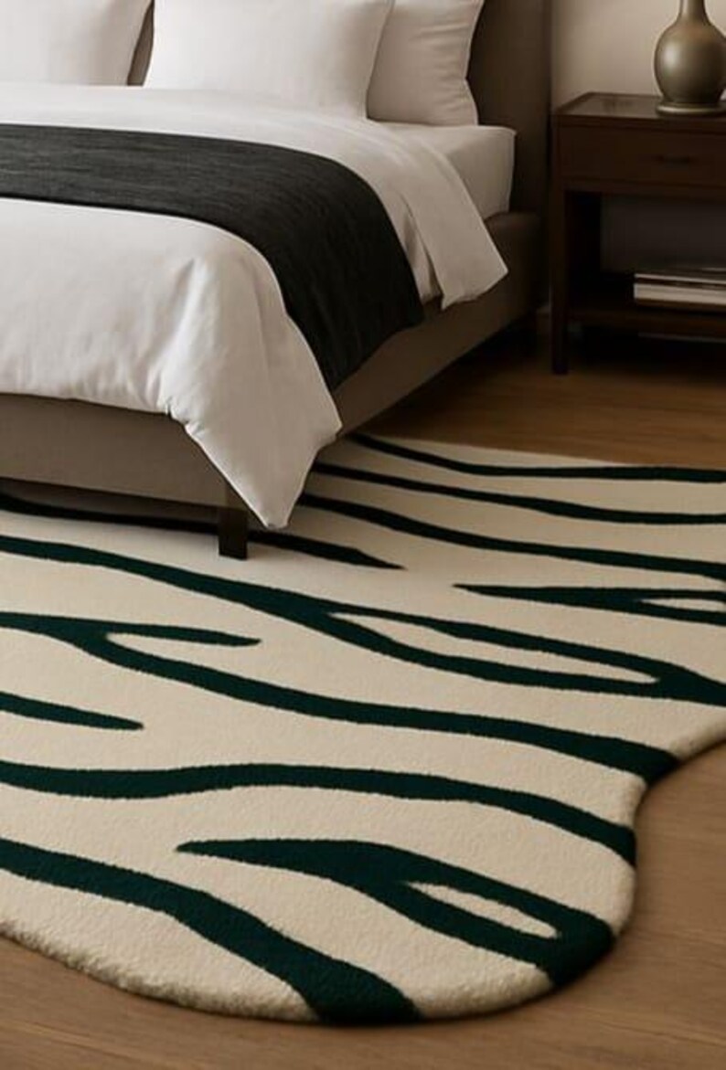 Handmade Wool Zebra Rug – Green Black Ivory, Abstract Tufted Carpet - Etsy
