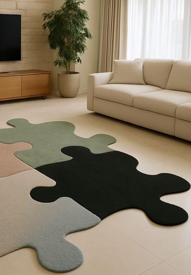 Compuzzle Rug Outline Handmade Wool Puzzle Piece Rug | Modern Tufted Carpet - Etsy