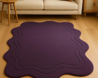 5X8 Purple Irregular Shape Rug – Handmade Sculpted 7x10 Tufted Wool Carpet |6x8 Modern Solid Color Art Rug for Living Room & Bedroom Decor,