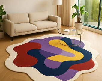 Handmade Wool Abstract Rug – Colorful Wavy Design