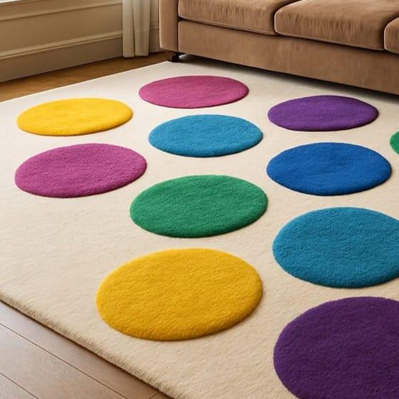 Colorful Polka Dot Rug – Handmade Tufted Rainbow Circle Carpet for Kids ...