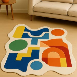 Geometric Pattern Irregular Shape Modern 6x8/7x9 Unique Hand Tufted Woolen Abstract Area Rug, Handmade Soft Carpet for Living Room Kids Room