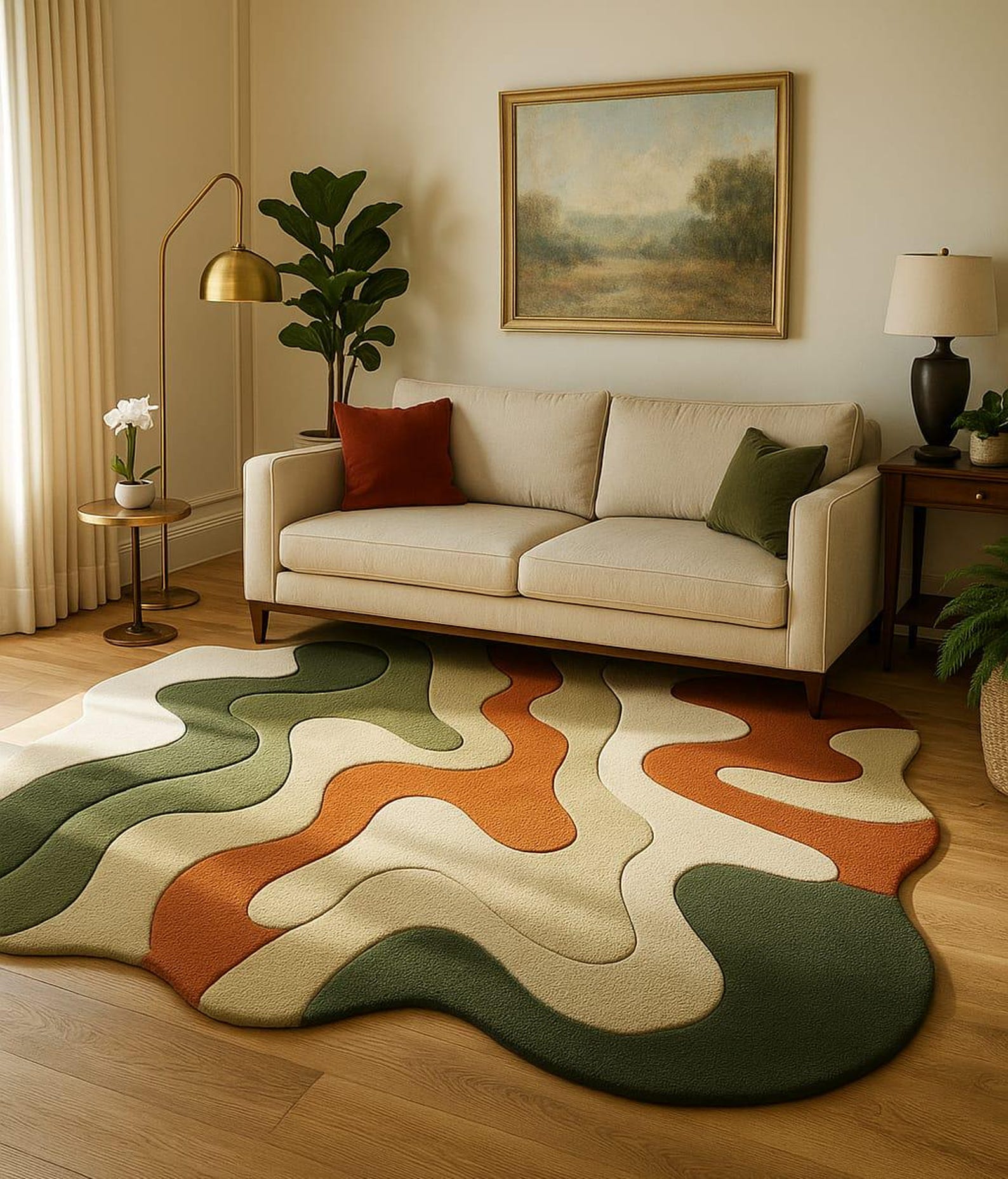 Earth Tone Abstract Rug – Handmade Irregular Tufted Carpet in Olive ...