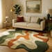 Earth Tone Abstract Rug – Handmade Irregular Tufted Carpet in Olive ...