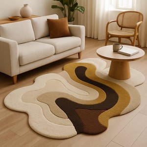 Irregular Shape Modern 5x7/6x8 Unique Hand Tufted Wool Rug Retro Design 6x9 Abstract Area Rug Handmade Soft Carpet for Living Room Kids Room