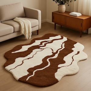 Irregular Shape Modern 4x6/5x8 Unique Hand Tufted Wool Rug Retro Design 6x9 Abstract Area Rug Handmade Soft Carpet for Living Room Kids Room