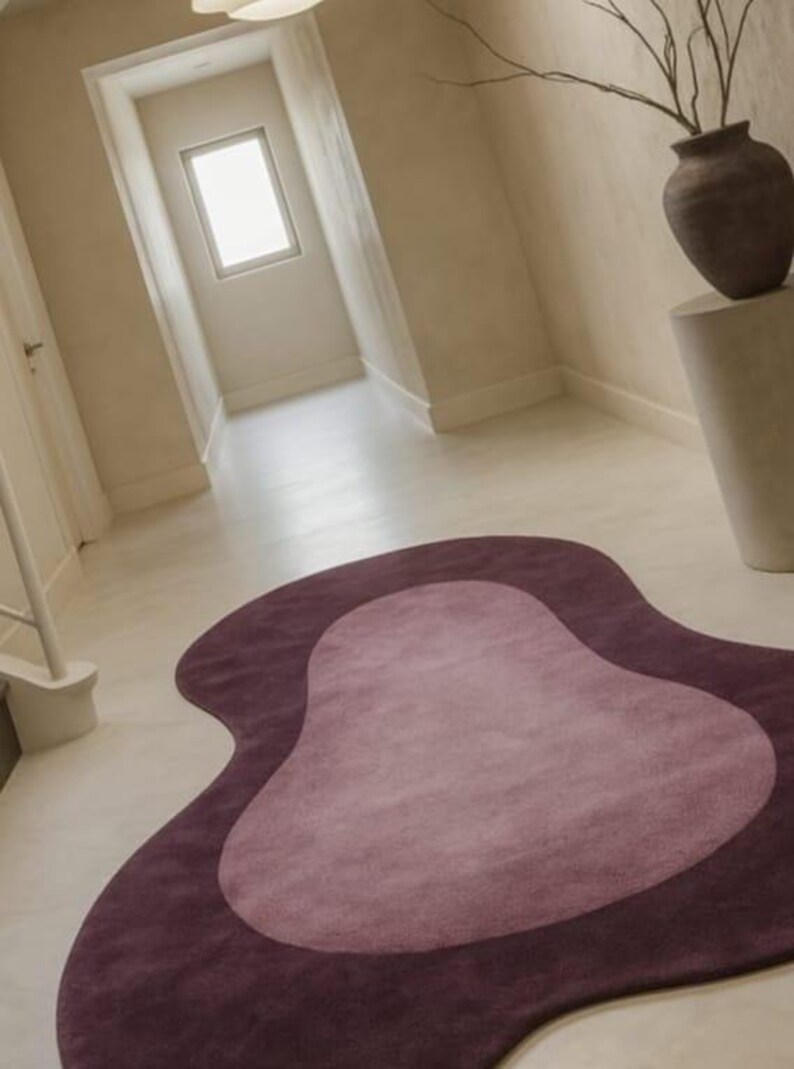 Modern Purple Irregular Abstract Rug | Handmade Two-tone Tufted Hallway ...