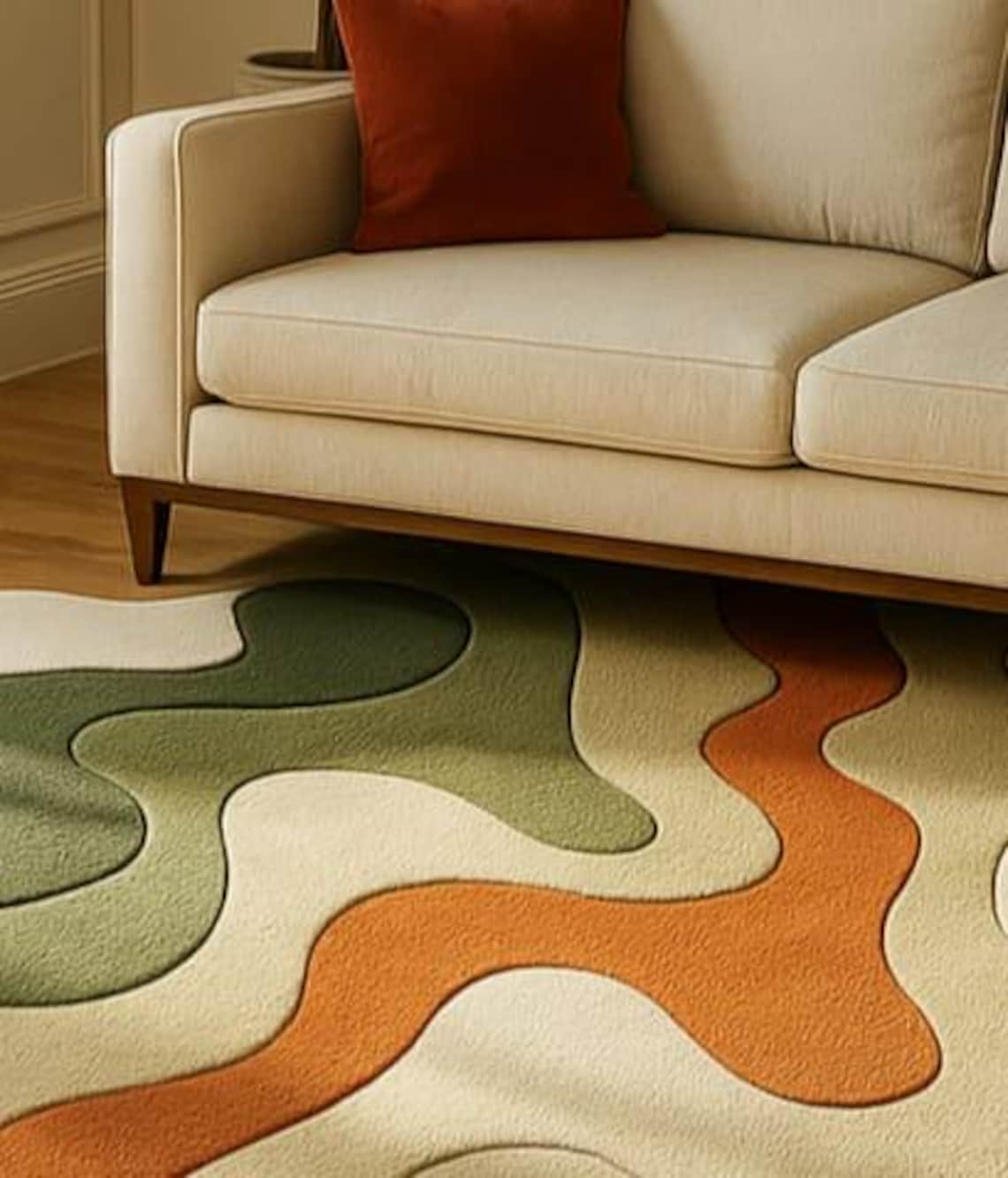 Earth Tone Abstract Rug – Handmade Irregular Tufted Carpet in Olive ...